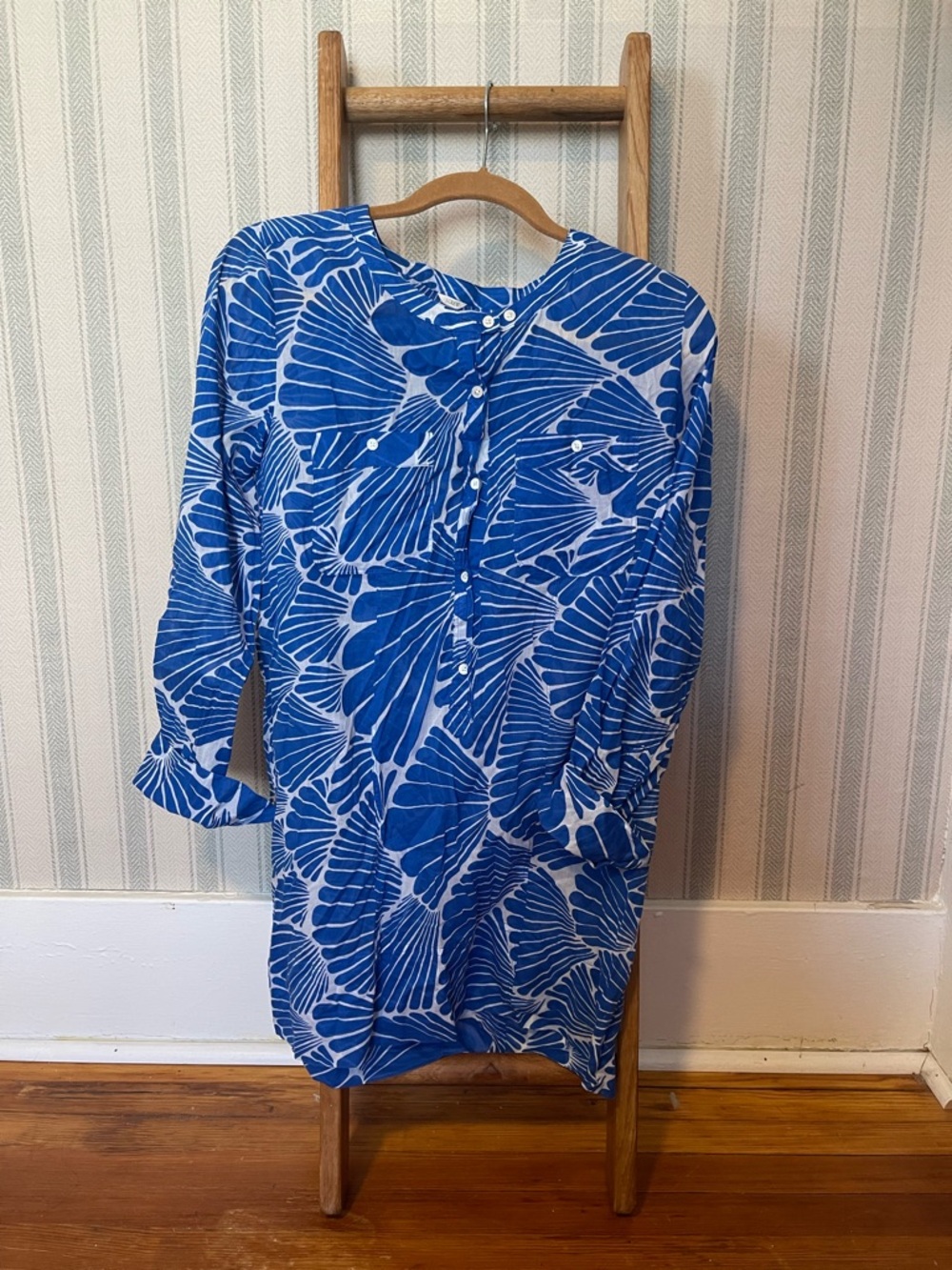 J.Crew Blue & White Printed Button-Front Tunic Cover Up